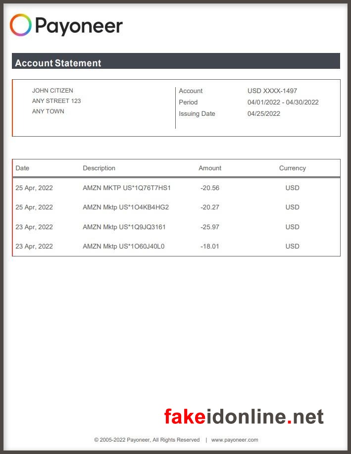 Community Federal Savings Bank Statement PSD Template (Payoneer)